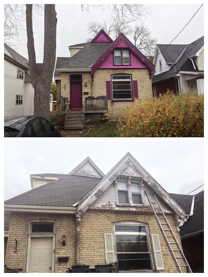 A chipping exterior restored with bright pink colours