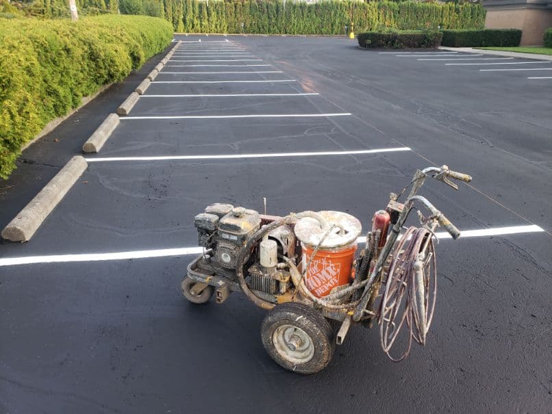 Parking lot with freshly painted parking lot lines